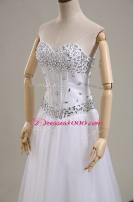 Graceful White Empire Beading Wedding Dresses Lace Up Tulle Sleeveless Floor Length