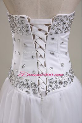 Graceful White Empire Beading Wedding Dresses Lace Up Tulle Sleeveless Floor Length