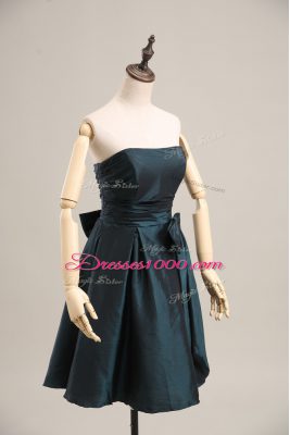 Pretty Peacock Green Zipper Strapless Bowknot Prom Dresses Taffeta Sleeveless