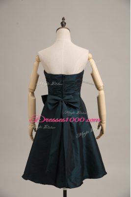 Pretty Peacock Green Zipper Strapless Bowknot Prom Dresses Taffeta Sleeveless