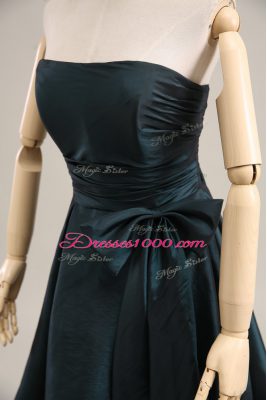 Pretty Peacock Green Zipper Strapless Bowknot Prom Dresses Taffeta Sleeveless