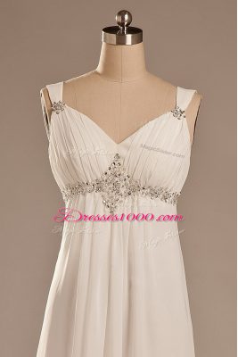 Brush Train Empire Bridal Gown White Straps Chiffon Sleeveless Lace Up