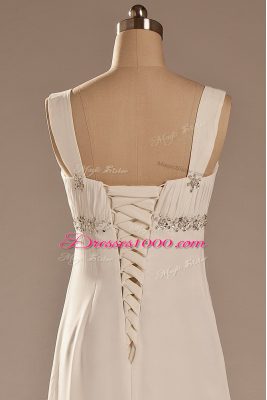 Brush Train Empire Bridal Gown White Straps Chiffon Sleeveless Lace Up