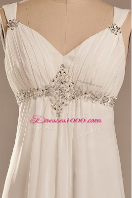 Brush Train Empire Bridal Gown White Straps Chiffon Sleeveless Lace Up