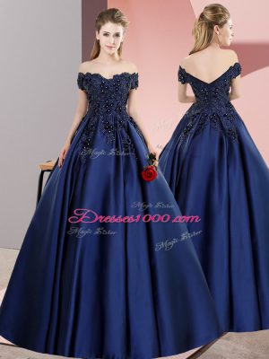Discount Navy Blue Zipper Quinceanera Dress Lace Sleeveless Floor Length