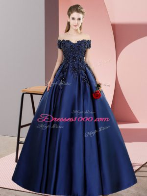 Discount Navy Blue Zipper Quinceanera Dress Lace Sleeveless Floor Length