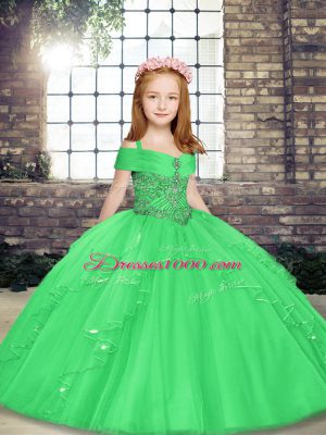 Enchanting Floor Length Green Girls Pageant Dresses Straps Sleeveless Lace Up