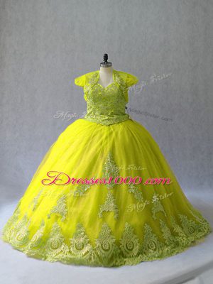 Sumptuous Tulle Sleeveless 15th Birthday Dress Court Train and Appliques