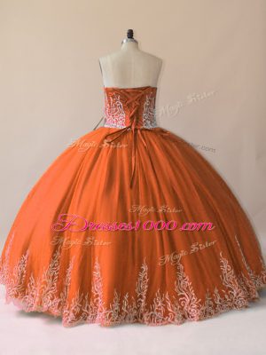 Tulle Sweetheart Sleeveless Lace Up Embroidery 15th Birthday Dress in Orange