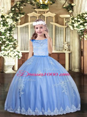 Baby Blue Sleeveless Tulle Zipper Little Girl Pageant Gowns for Party and Sweet 16 and Wedding Party