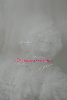 White Ball Gowns Tulle Sweetheart Sleeveless Beading and Hand Made Flower Lace Up Wedding Dresses Court Train