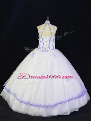 On Sale Tulle Sleeveless Floor Length Quinceanera Gown and Appliques