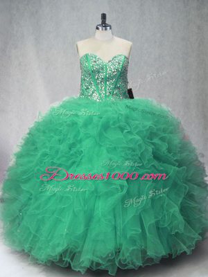 Vintage Green Sleeveless Tulle Lace Up 15th Birthday Dress for Sweet 16 and Quinceanera