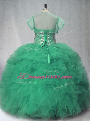 Vintage Green Sleeveless Tulle Lace Up 15th Birthday Dress for Sweet 16 and Quinceanera