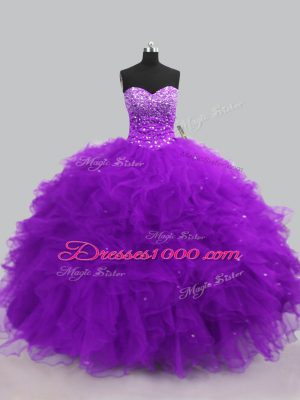 Charming Floor Length Purple Ball Gown Prom Dress Sweetheart Sleeveless Lace Up