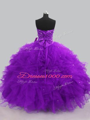 Charming Floor Length Purple Ball Gown Prom Dress Sweetheart Sleeveless Lace Up