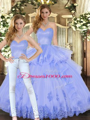 Two Pieces Vestidos de Quinceanera Lavender Sweetheart Tulle Sleeveless Floor Length Lace Up