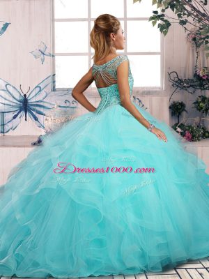 Fashion Off The Shoulder Sleeveless Ball Gown Prom Dress Floor Length Beading and Ruffles Yellow Green Tulle