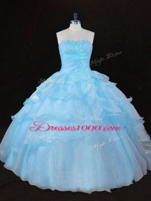 Best Floor Length Lace Up Sweet 16 Quinceanera Dress Aqua Blue for Sweet 16 and Quinceanera with Ruffles