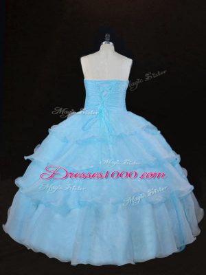 Best Floor Length Lace Up Sweet 16 Quinceanera Dress Aqua Blue for Sweet 16 and Quinceanera with Ruffles