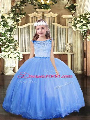 Glorious Blue Scoop Zipper Lace Little Girls Pageant Dress Sleeveless