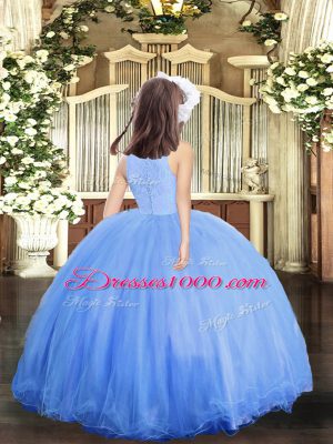 Glorious Blue Scoop Zipper Lace Little Girls Pageant Dress Sleeveless