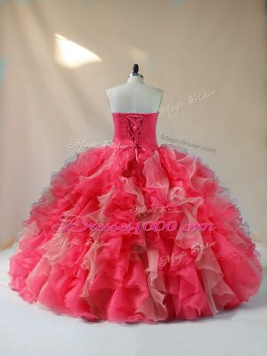 High End Sleeveless Floor Length Beading and Ruffles Lace Up Quinceanera Gown with Multi-color