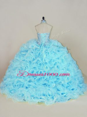 Aqua Blue Vestidos de Quinceanera Halter Top Sleeveless Brush Train Lace Up