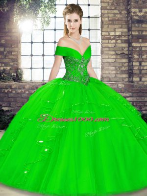 Decent Green Lace Up Sweet 16 Dresses Beading and Ruffles Sleeveless Floor Length