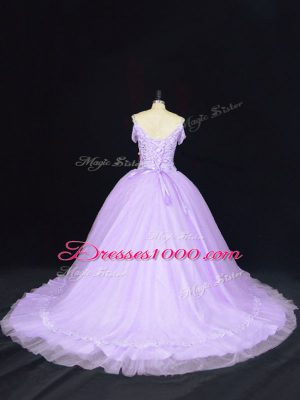 Sleeveless Beading Lace Up Sweet 16 Quinceanera Dress with Lavender Court Train