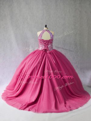 Luxurious Sleeveless Brush Train Beading Lace Up Sweet 16 Dress