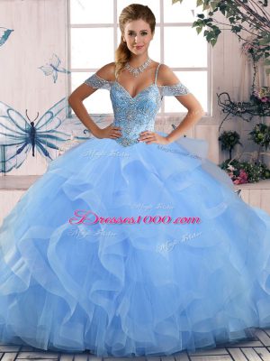 Sleeveless Beading and Ruffles Lace Up 15th Birthday Dress