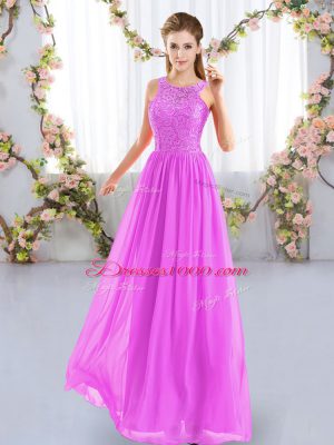 Fashion Chiffon Scoop Sleeveless Zipper Lace Bridesmaid Dresses in Fuchsia