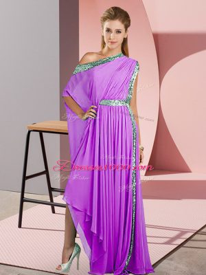 High Quality Asymmetrical Empire Sleeveless Lavender Dress for Prom Side Zipper