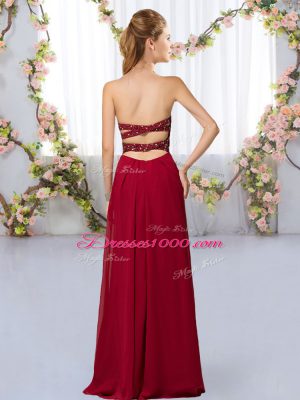 Extravagant Sleeveless Chiffon Floor Length Criss Cross Damas Dress in Fuchsia with Beading