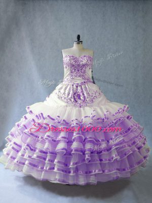 Organza Sleeveless Floor Length Quinceanera Dresses and Embroidery and Ruffled Layers and Bowknot