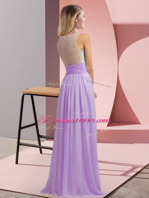 Lavender Side Zipper Quinceanera Court of Honor Dress Beading Sleeveless Floor Length