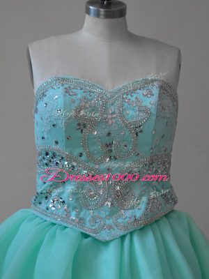 Apple Green Sleeveless Fabric With Rolling Flowers Brush Train Lace Up Sweet 16 Dress for Sweet 16 and Quinceanera