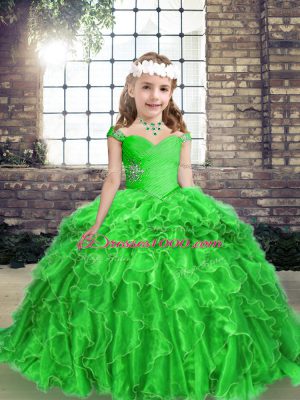 Green Sleeveless Organza Lace Up Kids Pageant Dress for Party and Wedding Party