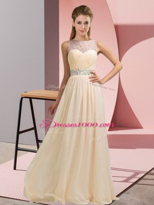 Glittering Floor Length Backless Prom Dresses Champagne for Prom and Party with Beading
