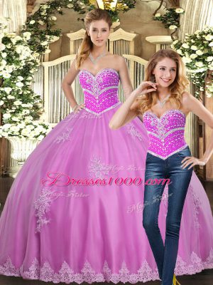 Fitting Sweetheart Sleeveless Tulle 15th Birthday Dress Beading and Appliques Lace Up