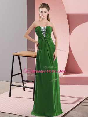 Perfect Green Chiffon Zipper Pageant Dress for Teens Sleeveless Floor Length Beading