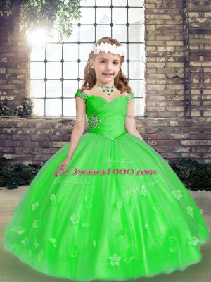 Simple Ball Gowns Little Girls Pageant Gowns Green Straps Tulle Sleeveless Floor Length Lace Up