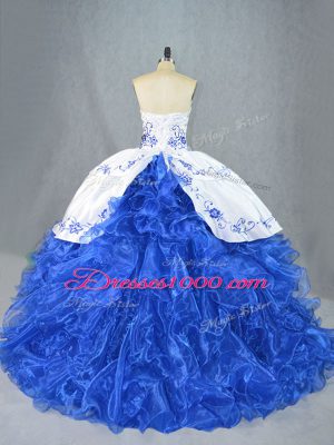 Beauteous Sweetheart Sleeveless Organza Ball Gown Prom Dress Beading and Embroidery and Ruffles Brush Train Lace Up