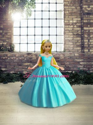 Clearance Floor Length Aqua Blue Quince Ball Gowns Off The Shoulder Sleeveless Lace Up