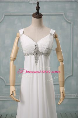 White Straps Lace Up Beading Wedding Gowns Brush Train Sleeveless