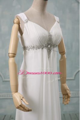 White Straps Lace Up Beading Wedding Gowns Brush Train Sleeveless