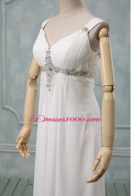 White Straps Lace Up Beading Wedding Gowns Brush Train Sleeveless