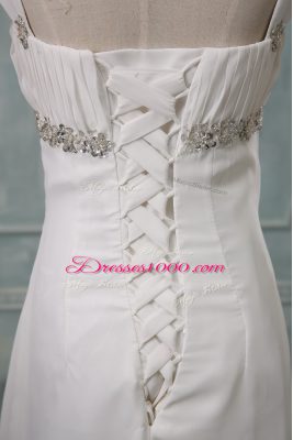 White Straps Lace Up Beading Wedding Gowns Brush Train Sleeveless