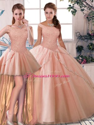 Ideal Sleeveless Brush Train Beading Lace Up Vestidos de Quinceanera